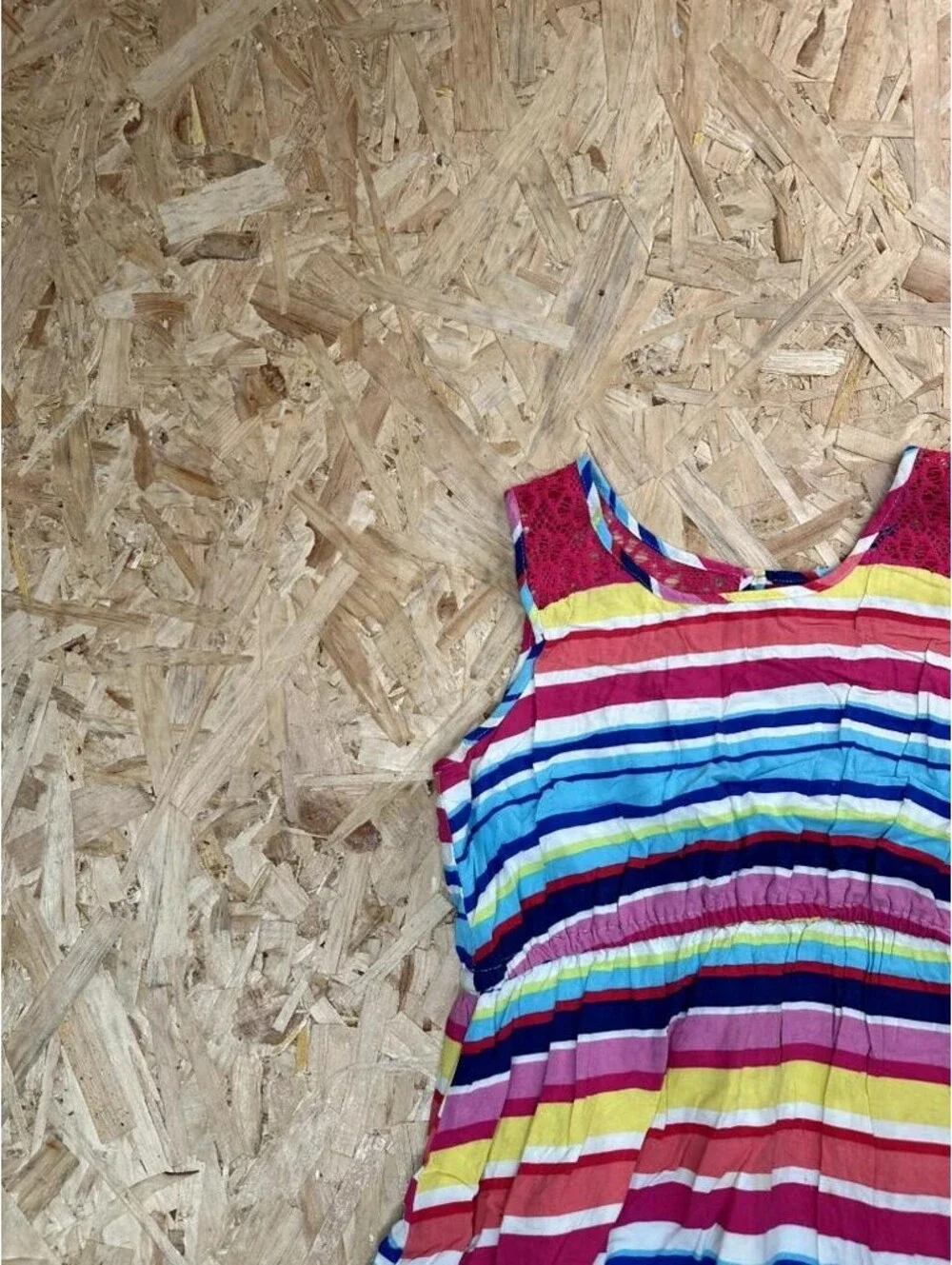 The Childrens Place Girls Dress Size 14 Multicolor Striped High Low Lace Accent